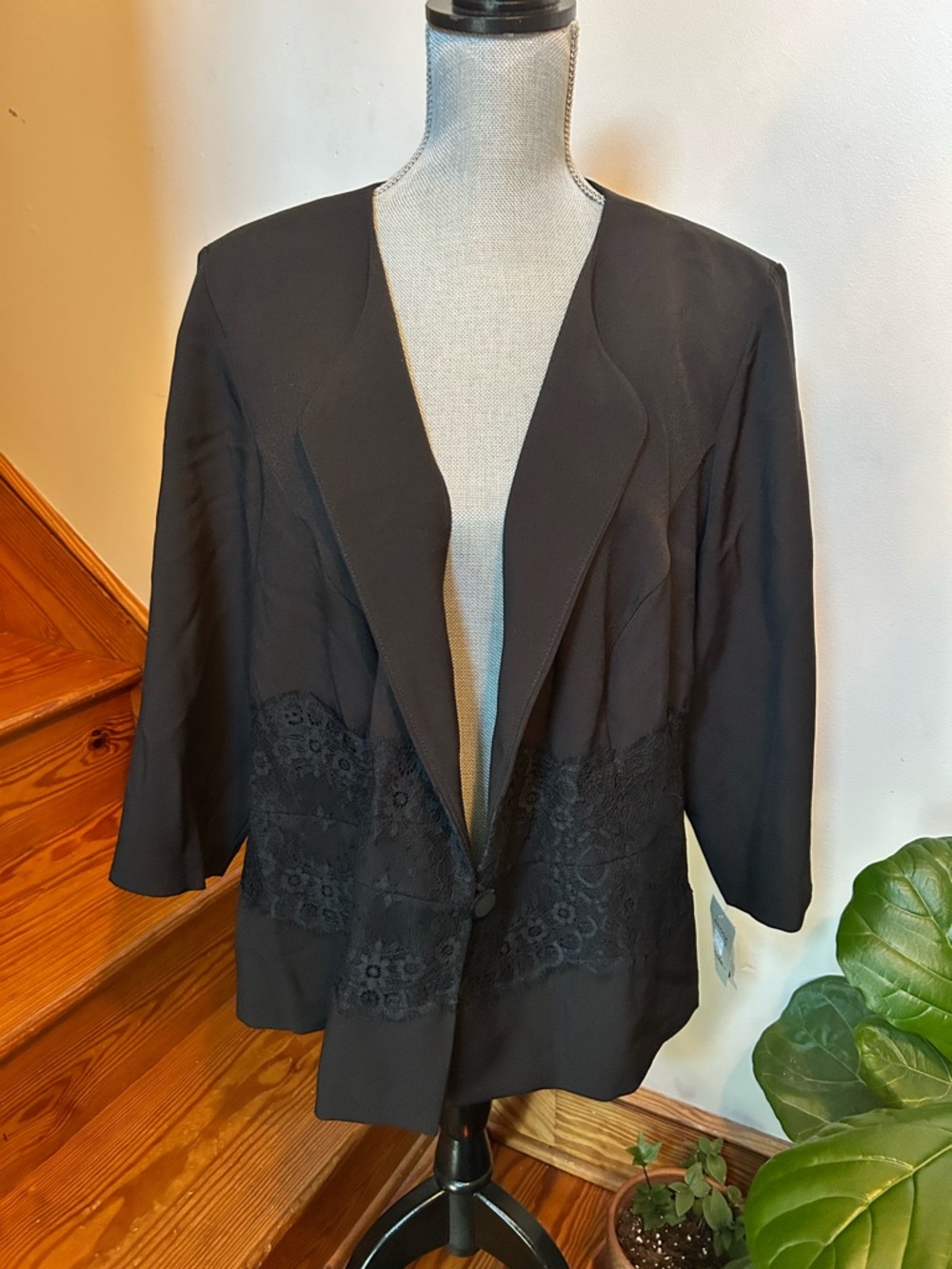 NWT Nicole Black Open-Front Blazer with Lace Waist Detail